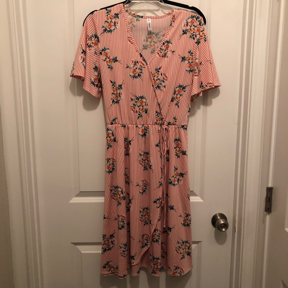 Piphany Faux Wrap Dress Striped Floral